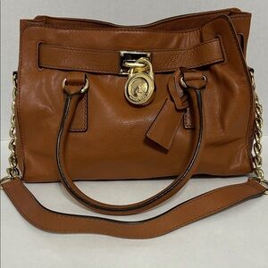 Michael Kors Brown Leather Shoulder Satchel with Gold Hardware